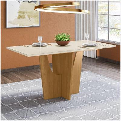 Mesa De Jantar Tampo Em Mdf 160 Cm Vidro Danielly Henn Nature Off White