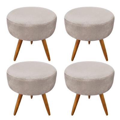 Kit 4 Puffs Banqueta Redonda Nina Suede Bege