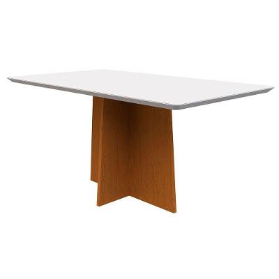 Mesa De Jantar Tampo Vidro Angra 160 Cm Off White Base Ypê