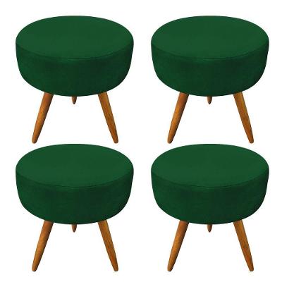 Kit 4 Puffs Banqueta Redonda Nina Suede Verde