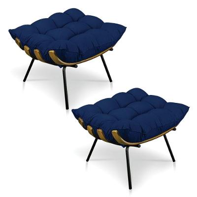 Kit 2 Puffs Costela Suede Azul Marinho
