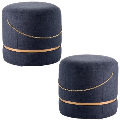 Kit 2 Puffs Redondos Ryu Azul dourado Gran Belo