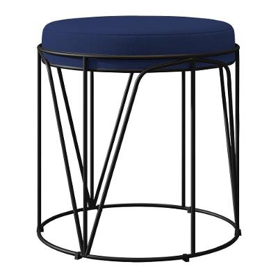 Puff Aramado Preto Zaya L02 Suede Azul Marinho