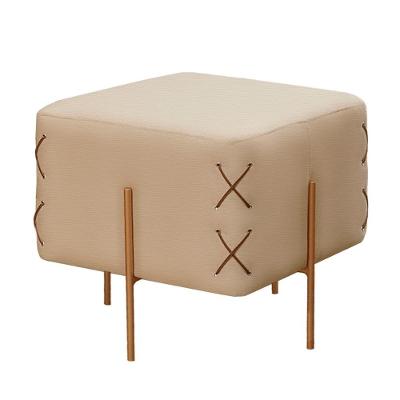Puff Banqueta Eros Luxo Bronze Castellar Móbile Veludo Bege Claro Veludo Bege Claro