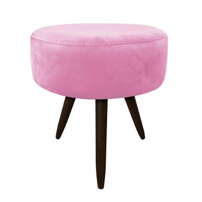 Puff Banqueta Berlim Redondo Suede Rosa Bebê Pés Tabaco