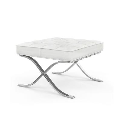Puff Barcelona Inox Em Couro Natural Branco Cor Branco