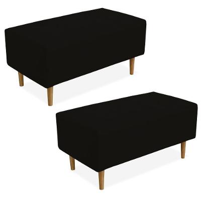 Kit 02 Puffs Cléo W01 Pés Palito 90 Cm Suede Preto