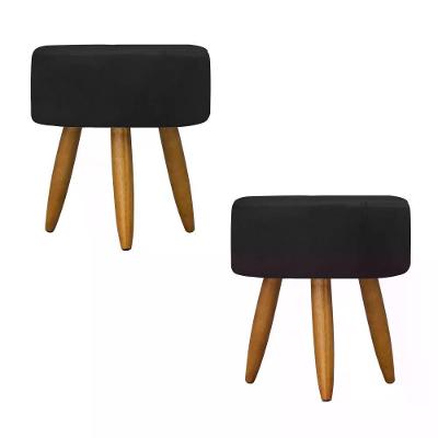 Kit 02 Puff Decorativo Redondo - Preto Preto