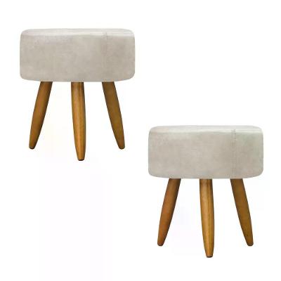 Kit 02 Puff Decorativo Redondo - Bege Bege
