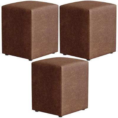 Kit 03 Puffs Quadrado L02 Decorativo Couríssimo Marrom