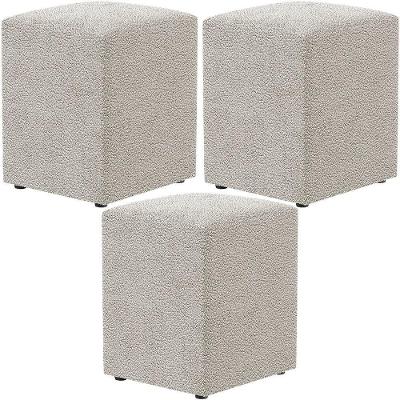Kit 03 Puffs Quadrado Decorativo L02 Bouclê Creme