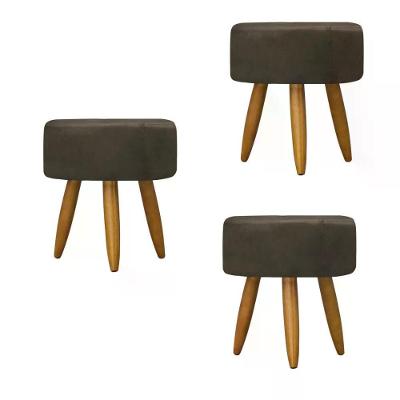 Kit 03 Puff Decorativo Redondo - Marrom Marrom