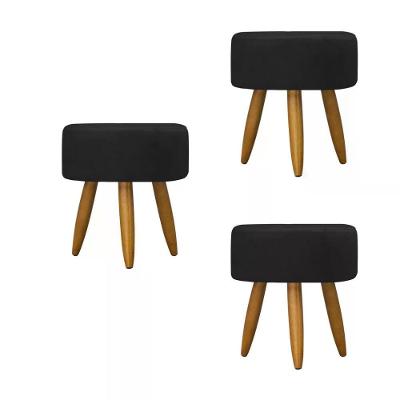 Kit 03 Puff Decorativo Redondo - Preto Preto