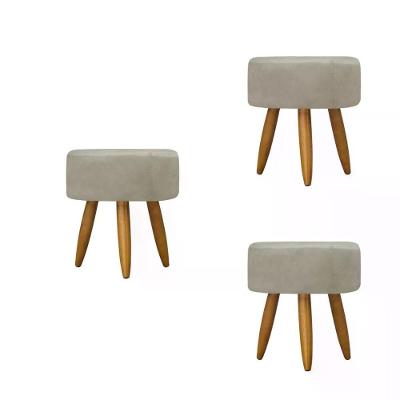 Kit 03 Puff Decorativo Redondo - Bege Bege