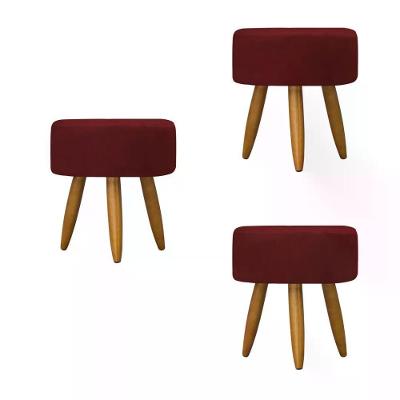 Kit 03 Puff Decorativo Redondo - Vermelho Vermelho
