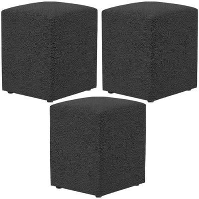 Kit 03 Puffs Quadrado Decorativo L02 Bouclê Preto