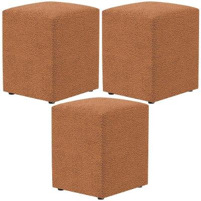 Kit 03 Puffs Quadrado Decorativo Sala De Estar L02 Bouclê Terracota