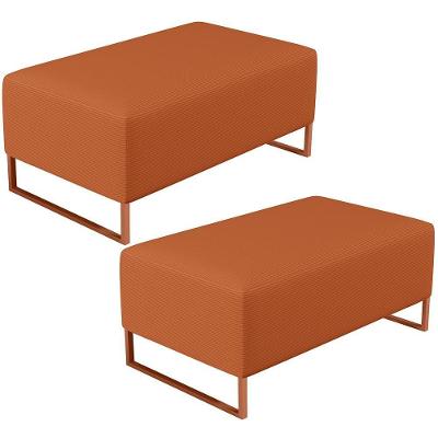 Kit 02 Puffs Decorativo Sala De Estar Cléo 90cm W01 Base Ferro Cobre Tecido Terracota