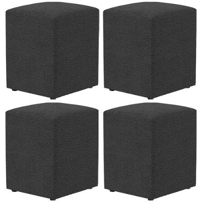Kit 04 Puffs Quadrado L02 Decorativo Bouclê Preto - Lyam Decor