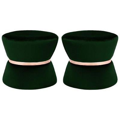 Kit 2 Puffs Decorativo Sala de Estar 45cm Dhaka Veludo Verde