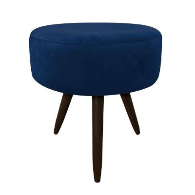 Puff Banqueta Berlim Redondo Suede Azul Marinho Pés Tabaco