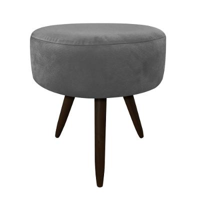 Puff Banqueta Berlim Redondo Suede Grafite Pés Tabaco