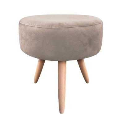 Puff Banqueta Berlim Redondo Suede Bege Pés Natural D´rossi
