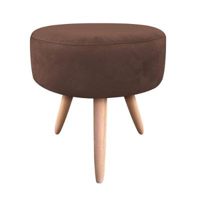 Puff Banqueta Berlim Redondo Suede Marrom Pés Natural D´rossi