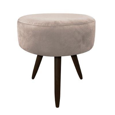 Puff Banqueta Berlim Redondo Suede Bege Pés Tabaco D´rossi