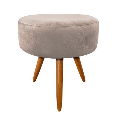 Puff Banqueta Berlim Redondo Suede Bege Pés Castanho D´rossi