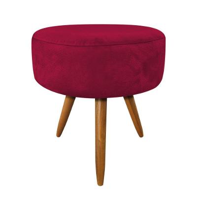 Puff Banqueta Redonda Nina Suede Vermelho