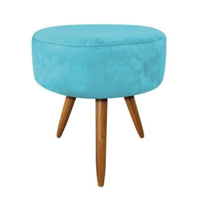 Puff Banqueta Redonda Nina Suede Azul Turquesa