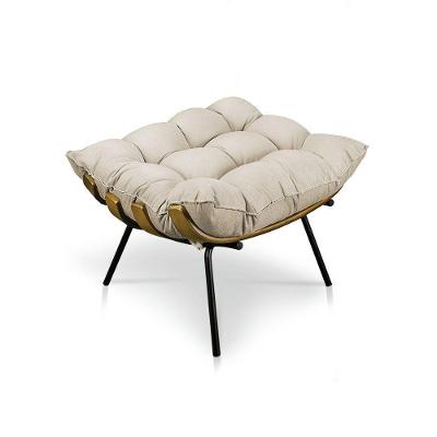 Puff Costela Suede Bege Base Metálica Pallazio