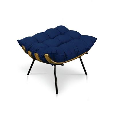 Puff Costela Suede Azul Marinho Base Metálica Pallazio