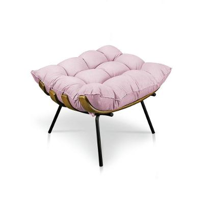 Puff Costela Suede Base Metálica Pallazio Rosa Bebê