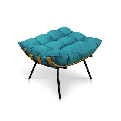 Puff Costela Suede Azul Turquesa Base Metálica Pallazio
