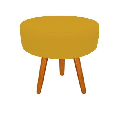 Puff Decorativo Lavinia Suede Pes Castanho Amarelo
