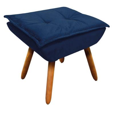 Puff Opala Suede Azul Marinho Pés Palito Castanho D´rossi