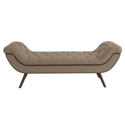 Puff Recamier Calçadeira 160cm Pés Palito Madeira Vêneto Linho Bege