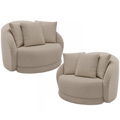 Kit 02 Poltronas Decorativa Para Sala De Estar Base Giratória Witta M03 Linho Cru - Lyam Decor