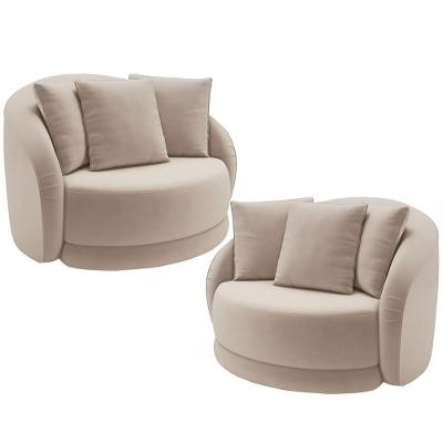 Kit 02 Poltronas Decorativa Para Sala De Estar Base Giratória Witta M03 Veludo Bege - Lyam Decor