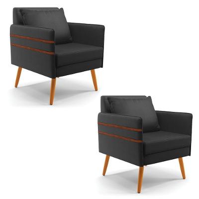 Kit 02 Poltronas Mari Corino Pés Palito Castanho Preto