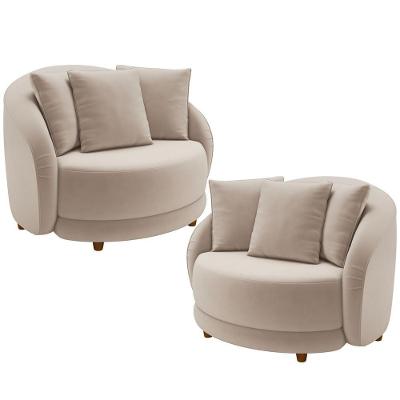 Kit 02 Poltronas Decorativa Para Sala De Estar Fixa Pés Madeira Witta M03 Veludo Bege - Lyam Decor