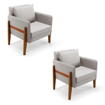 Kit 02 Poltronas Lana Veludo Base De Madeira Cinza