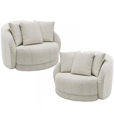 Kit 02 Poltronas Decorativa Para Sala De Estar Base Giratória Witta M03 Bouclê Branco - Lyam Decor