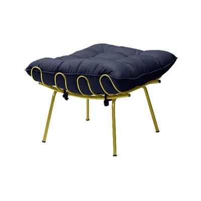 Puff Sala de Estar Abel Pés Dourado Veludo Azul