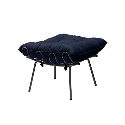 Puff Sala de Estar Abel Pés Preto Veludo Azul