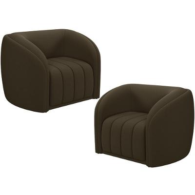 Kit 02 Poltronas Decorativa Para Sala De Estar Lazio M03 Veludo Marrom - Lyam Decor