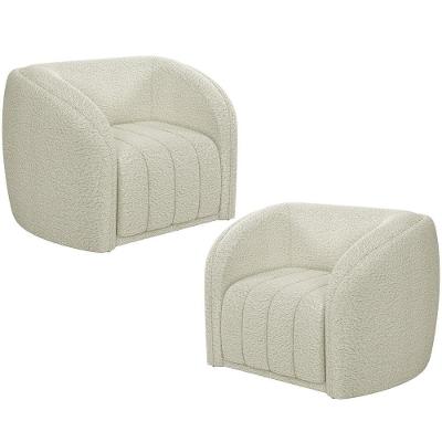 Kit 02 Poltronas Decorativa Para Sala De Estar Lazio M03 Bouclê Bege Claro - Lyam Decor