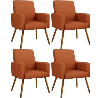 Kit 04 Poltronas Decorativa Para Sala De Estar Maria W01 Pés Palito Tecido Terracota - Lyam Decor